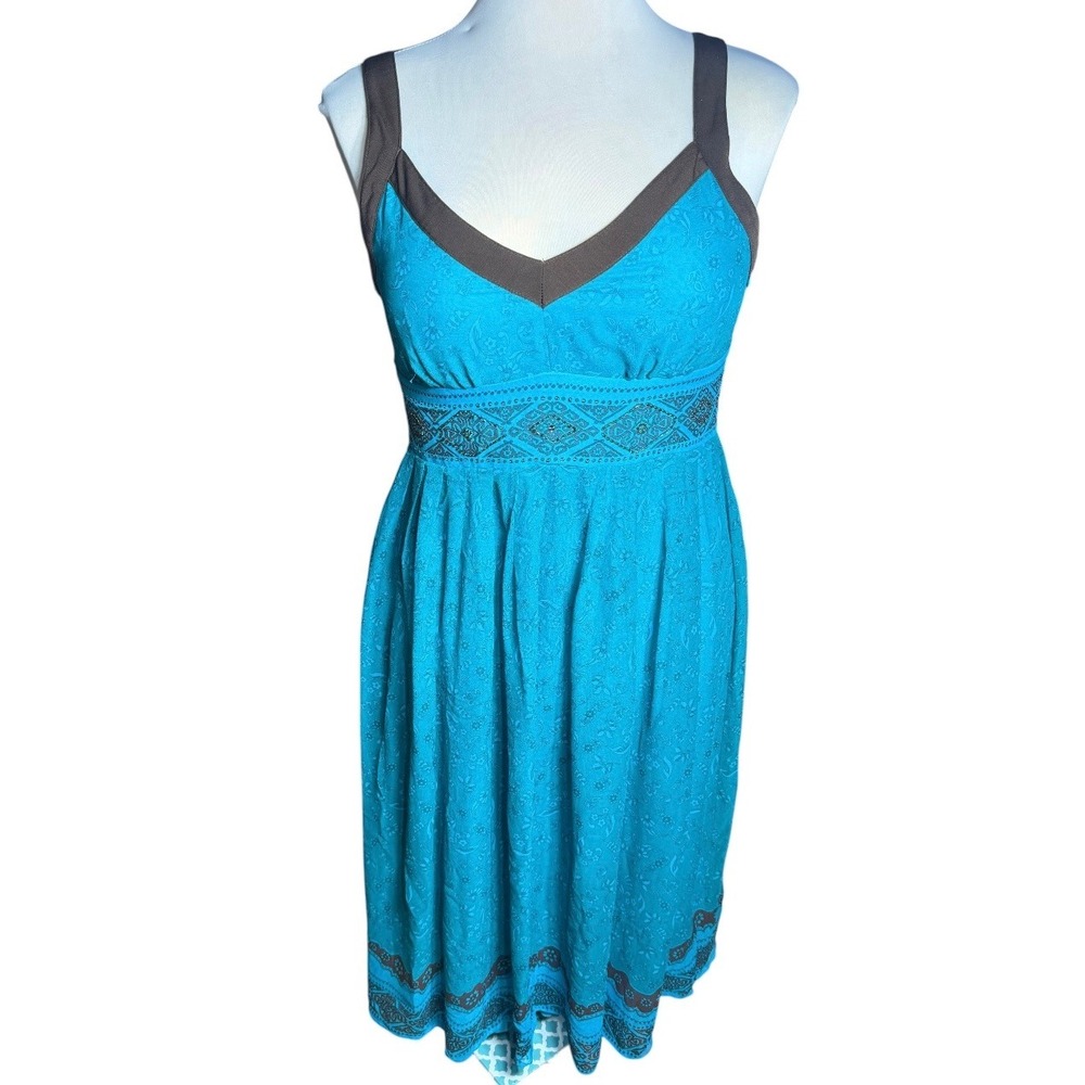 Signature‎ By Robbie Bee Turquoise 100% Silk Embroidered Empire Waist Dress 14